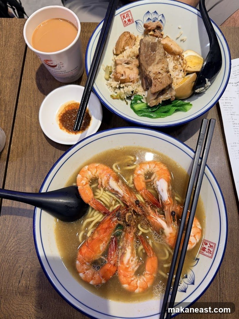 Prawn Noodles and Braised Pork Rice