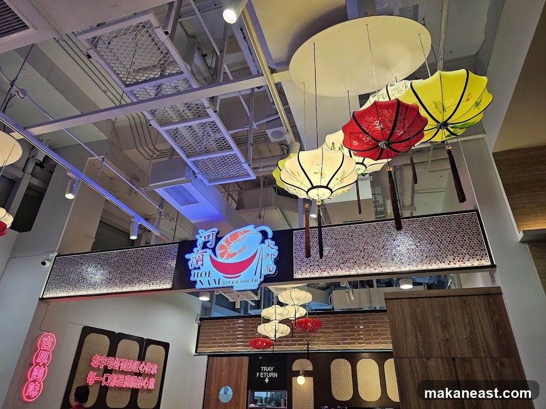 Restaurant Interior with Lanterns and Signage
