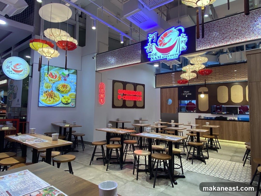 Restaurant Interior with Seating and Signage