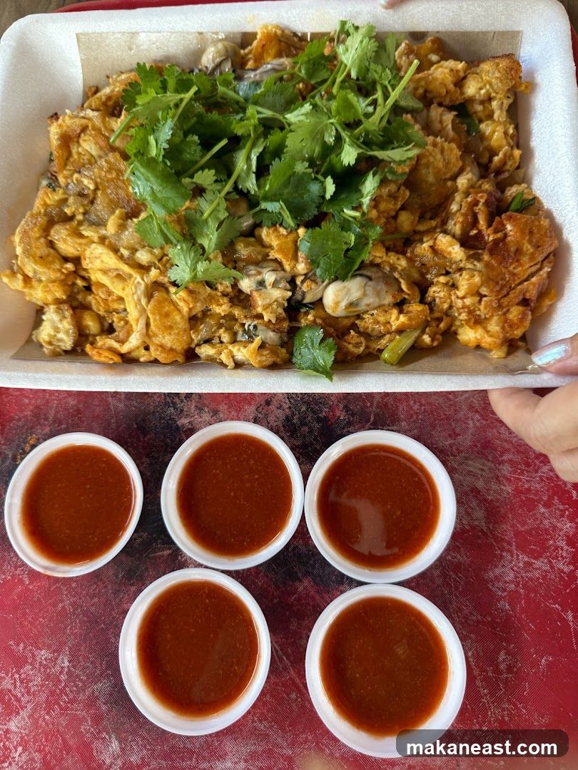 Oyster Omelet with Dipping Sauce