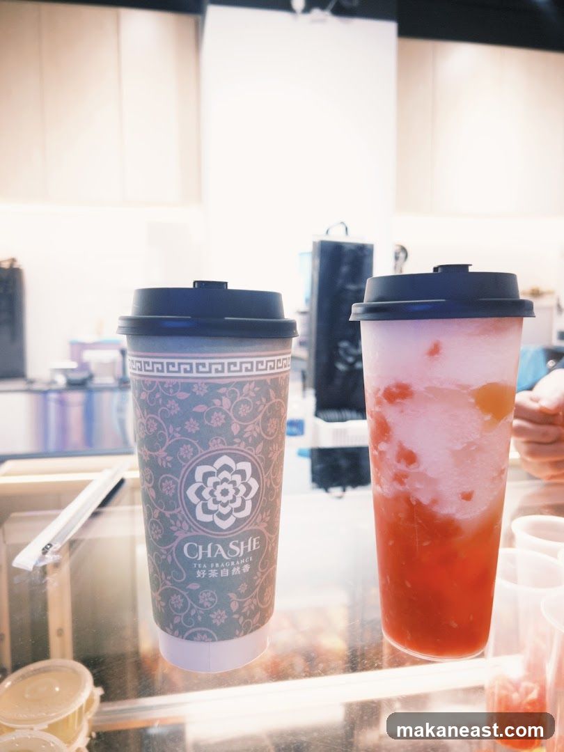 Two drinks on a counter