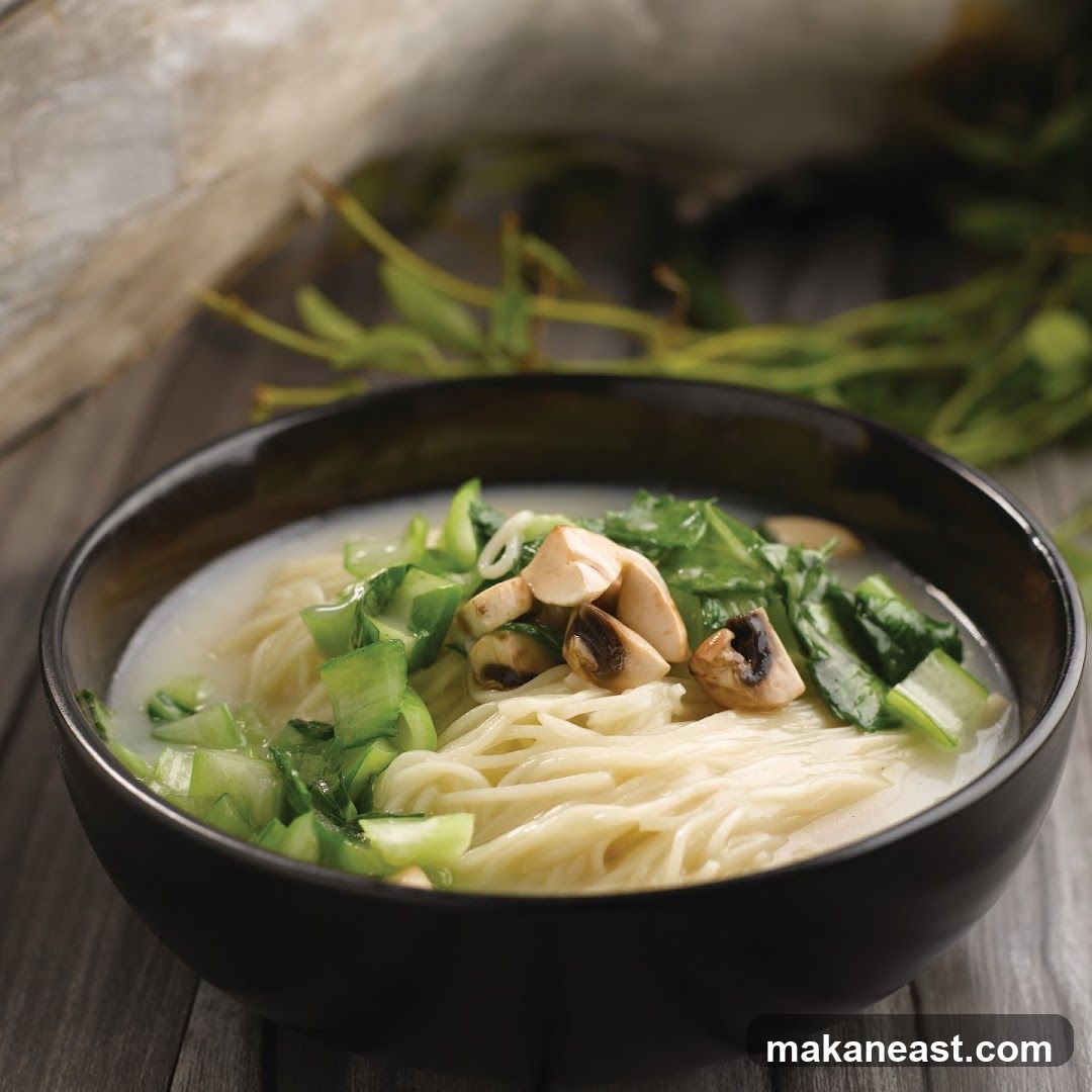 Noodle Soup with Mushrooms and Greens