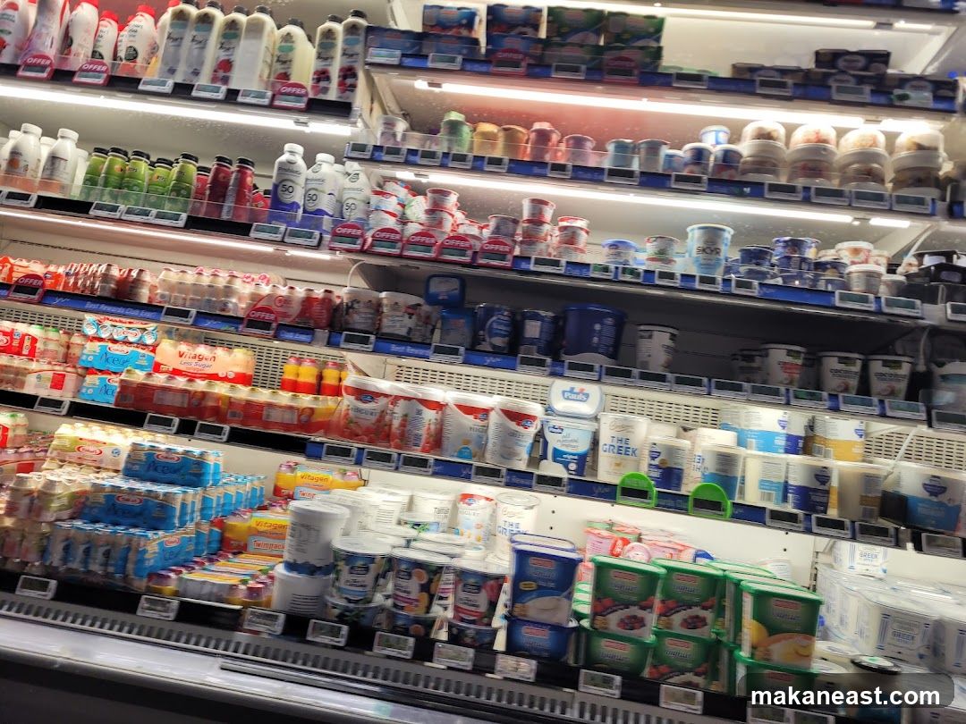 Dairy Products in Refrigerator Display