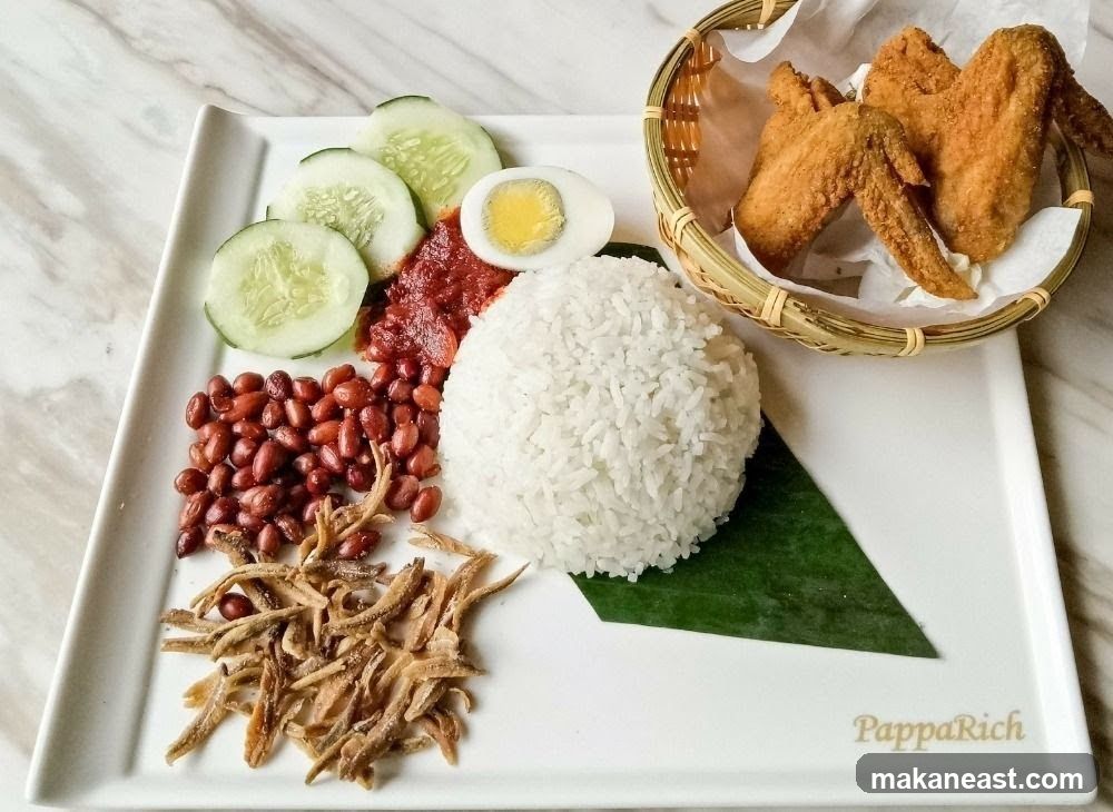 Nasi Lemak with Fried Chicken Wings
