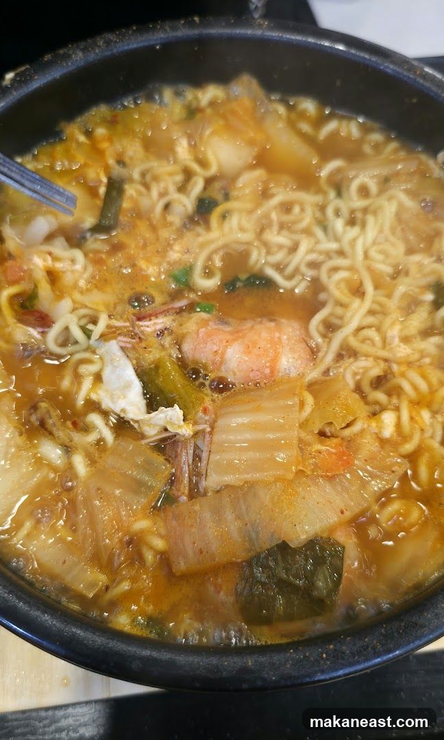 Spicy Noodle Soup with Seafood and Kimchi