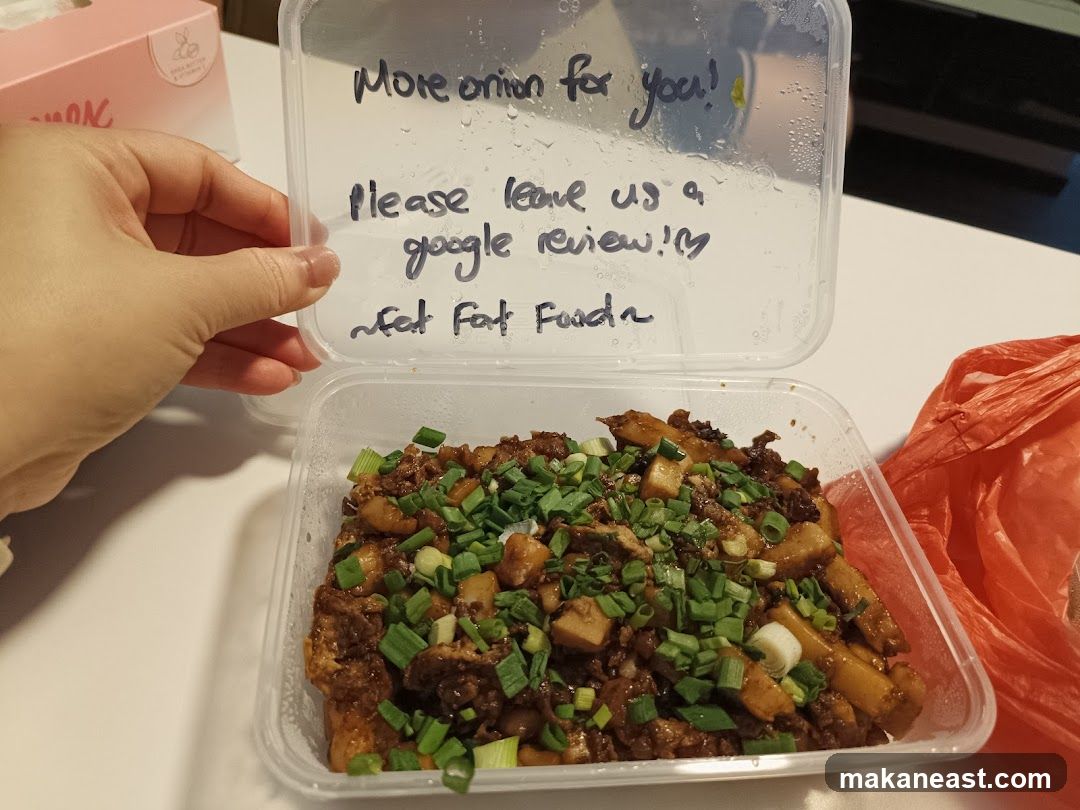 Food container with handwritten note