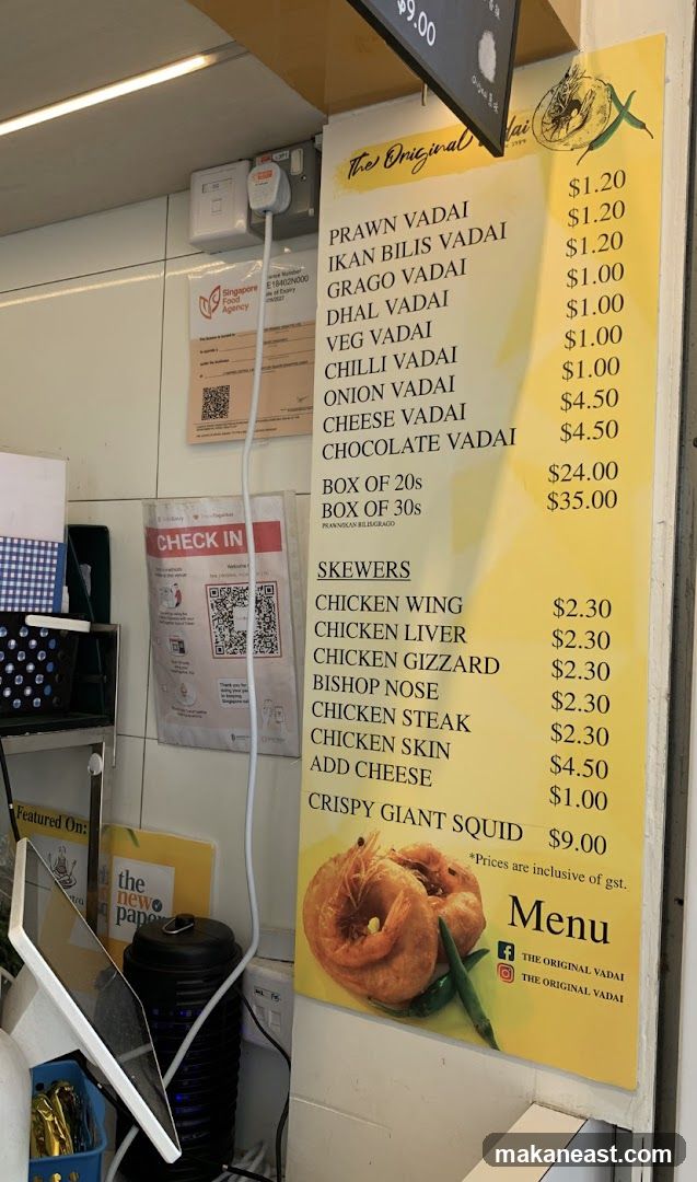 The Original Vadai Menu