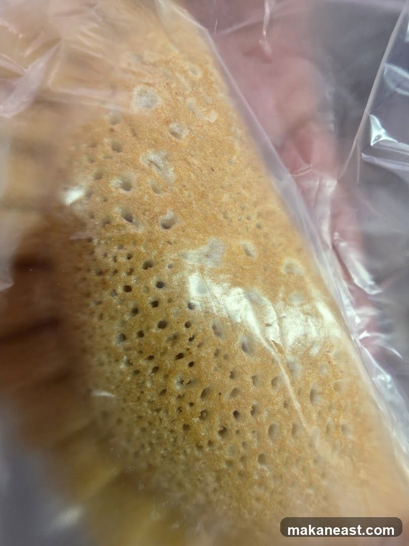 Close-up of a crepe in plastic packaging