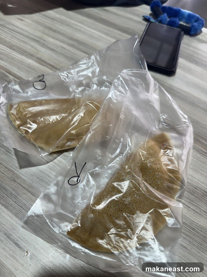 Two crepes in plastic bags