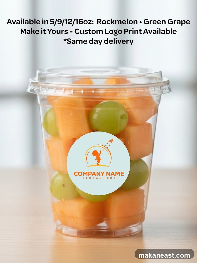 Fruit cup with company logo