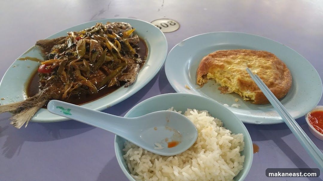 Meal with Fish, Rice, and Omelette