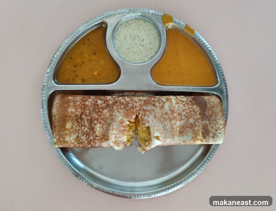 Masala Dosa with Sambar and Chutney