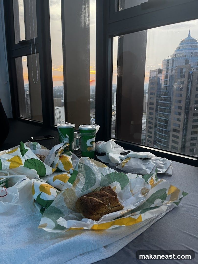 Subway Sandwiches and Drinks with City View