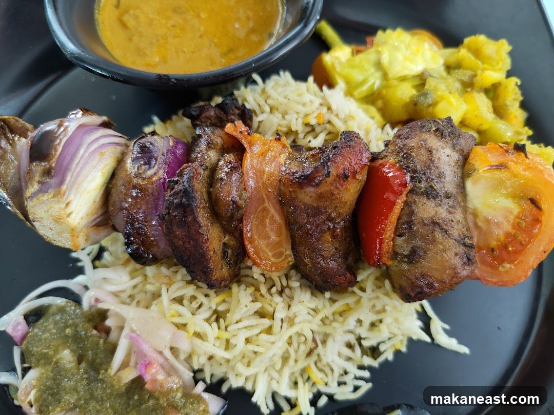 Grilled Skewers with Rice and Curry