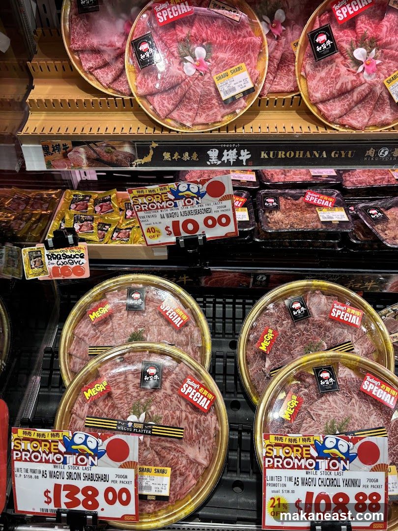 Meat display with promotions