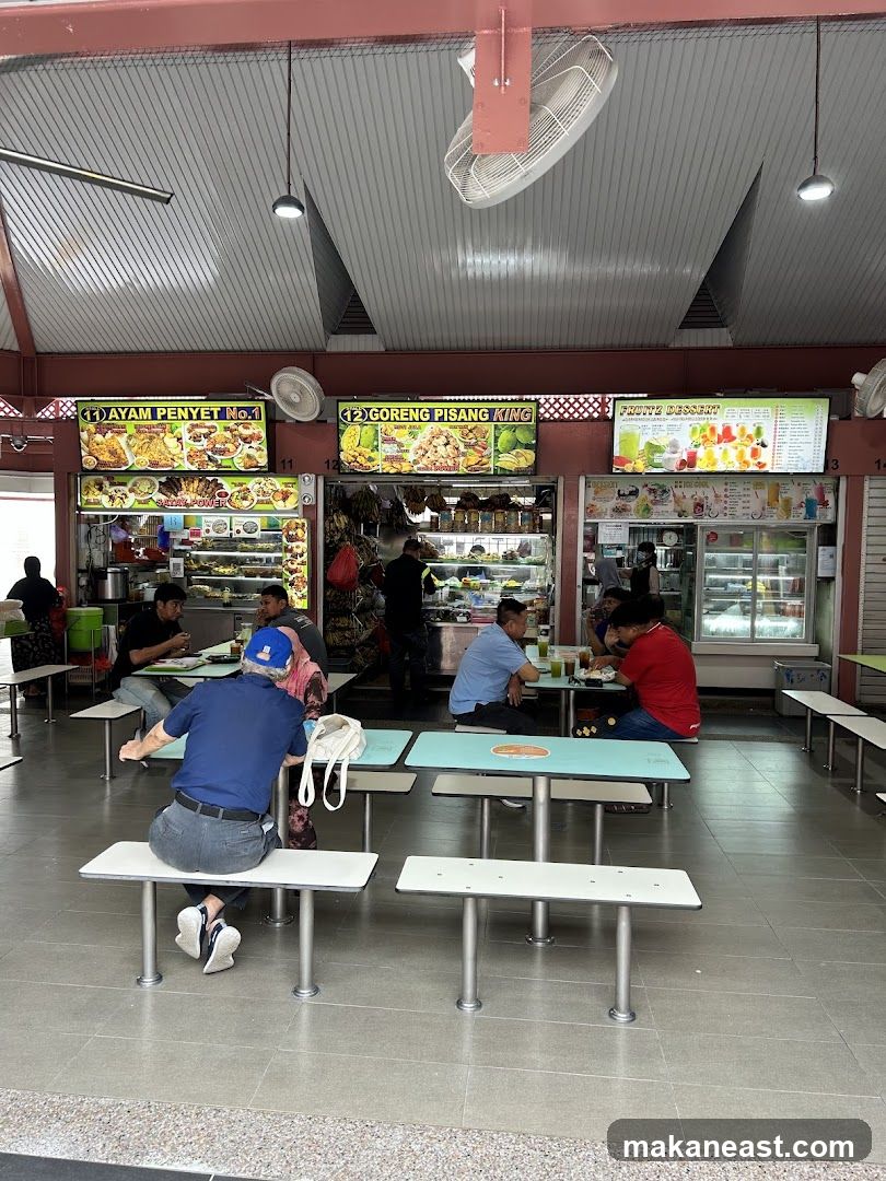 Food court with various stalls and seating