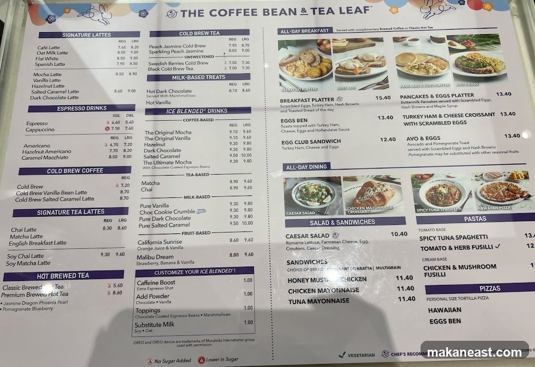 The Coffee Bean & Tea Leaf Menu