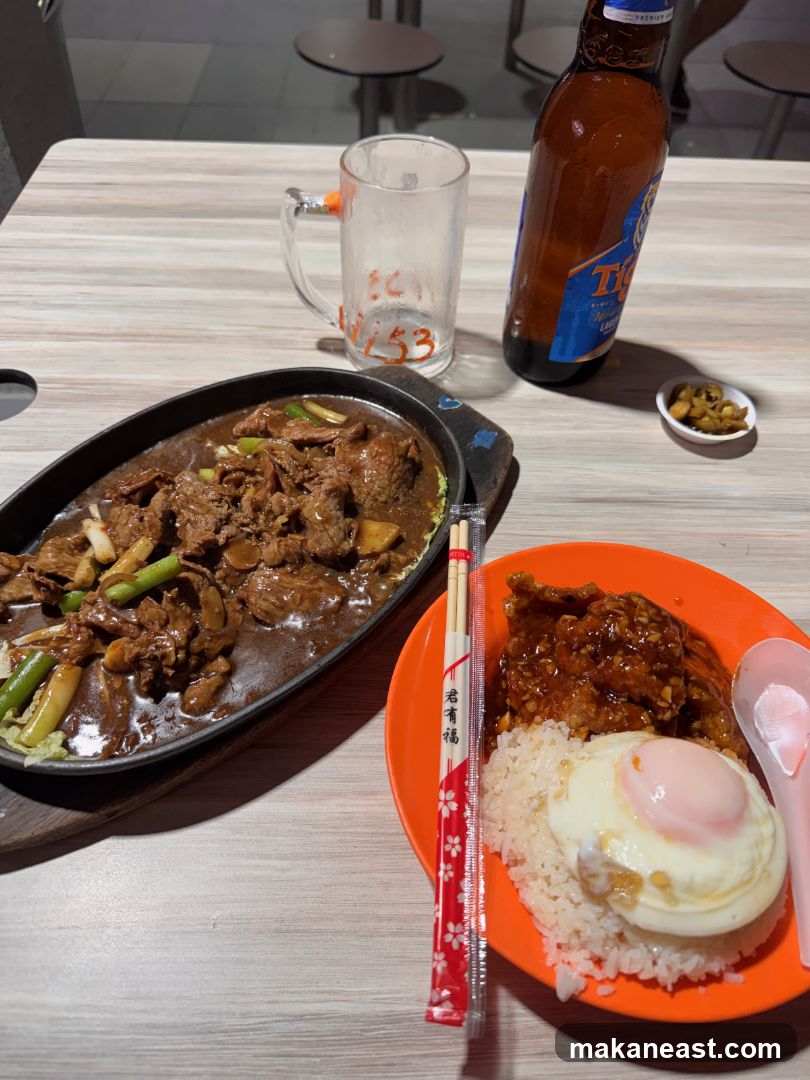 Sizzling Beef and Rice Dish with Beer
