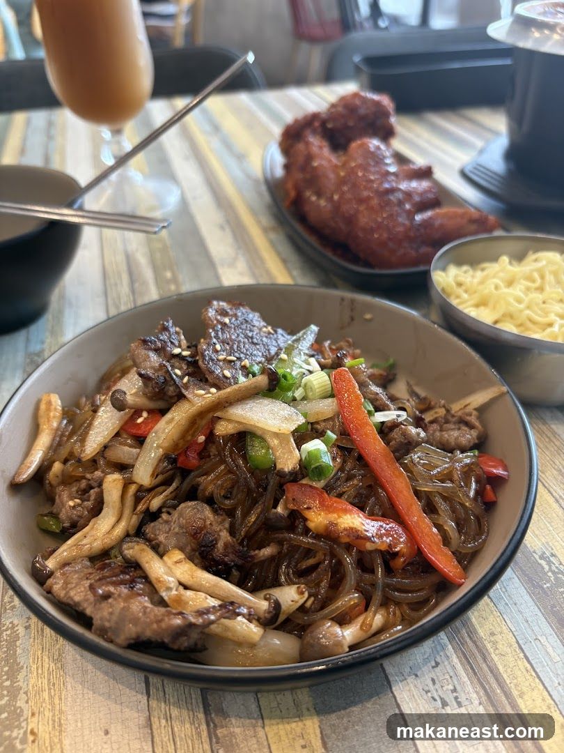 Korean Stir-Fried Noodles with Beef and Mushrooms