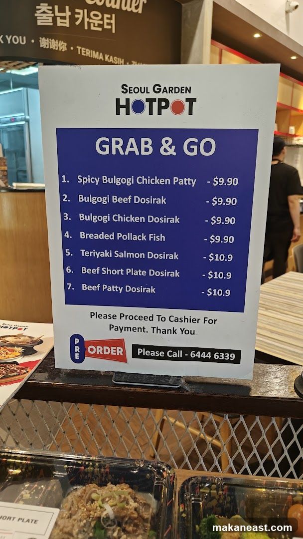 Seoul Garden Hotpot Grab & Go Menu