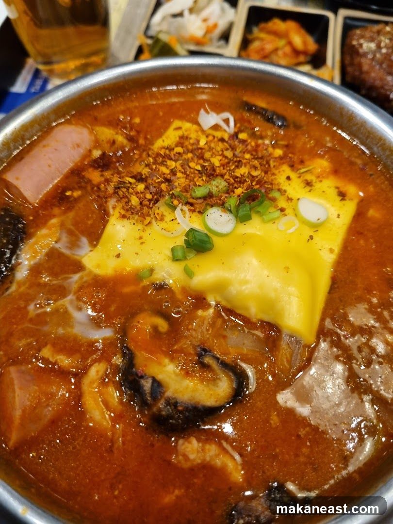 Spicy Stew with Cheese and Hot Dog