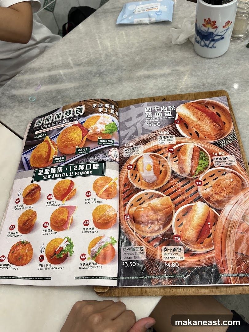 Menu with buns and steam buns