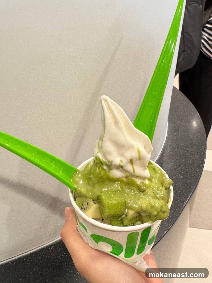Soft Serve Ice Cream with Kiwi and Green Sauce
