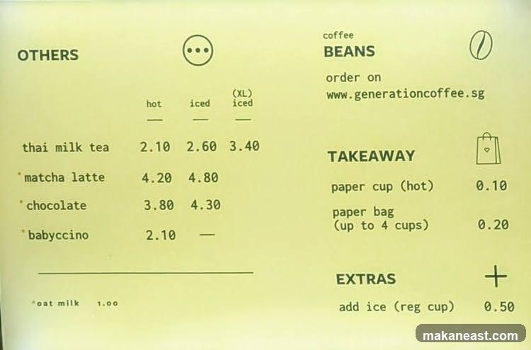 Generation Coffee Menu