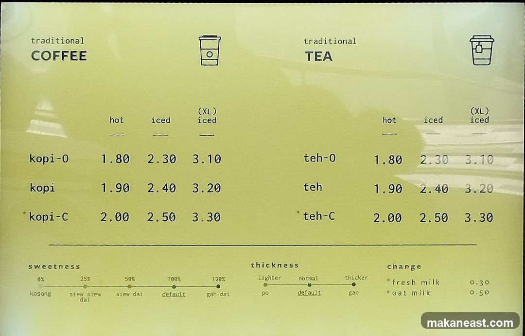 Traditional Coffee and Tea Menu