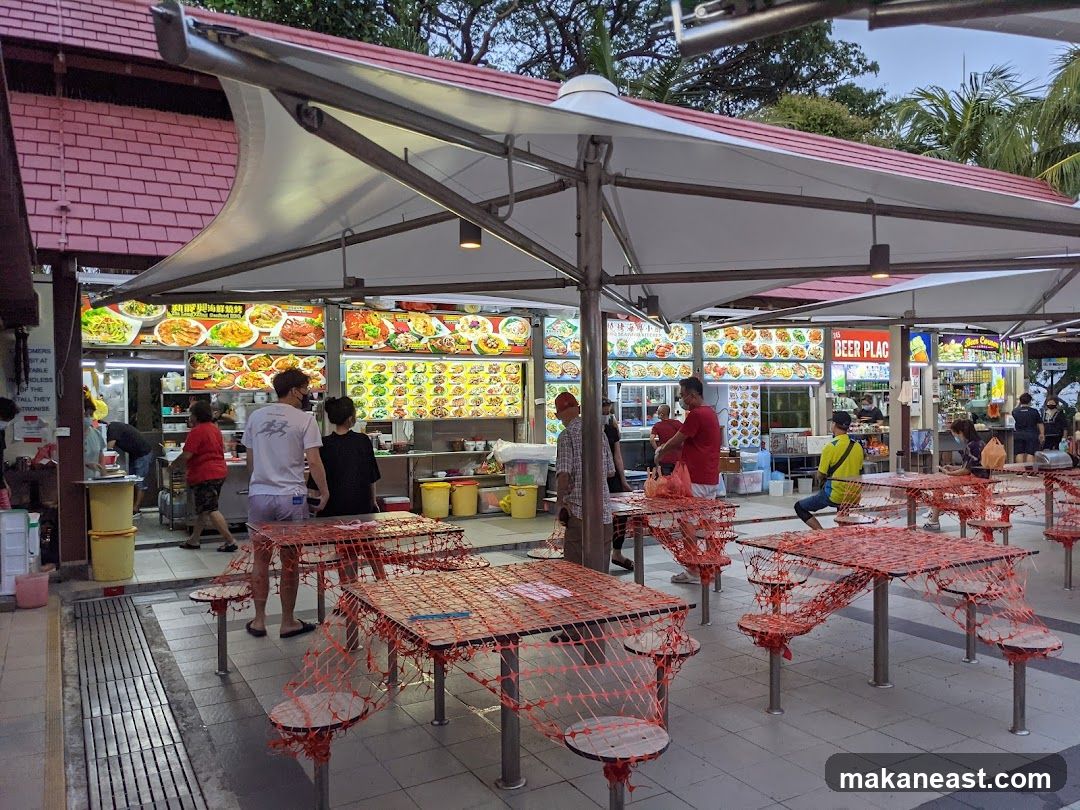 Outdoor Food Court with Various Stalls