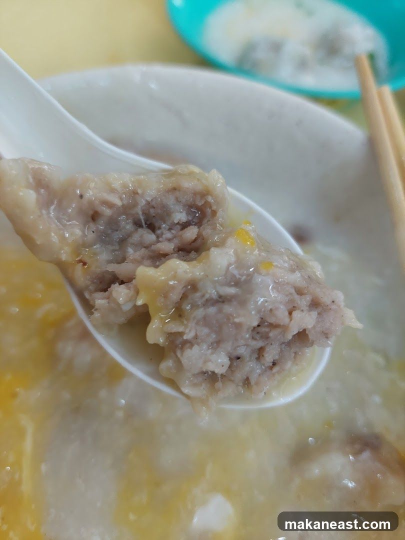 Close-up of Congee with Meatballs