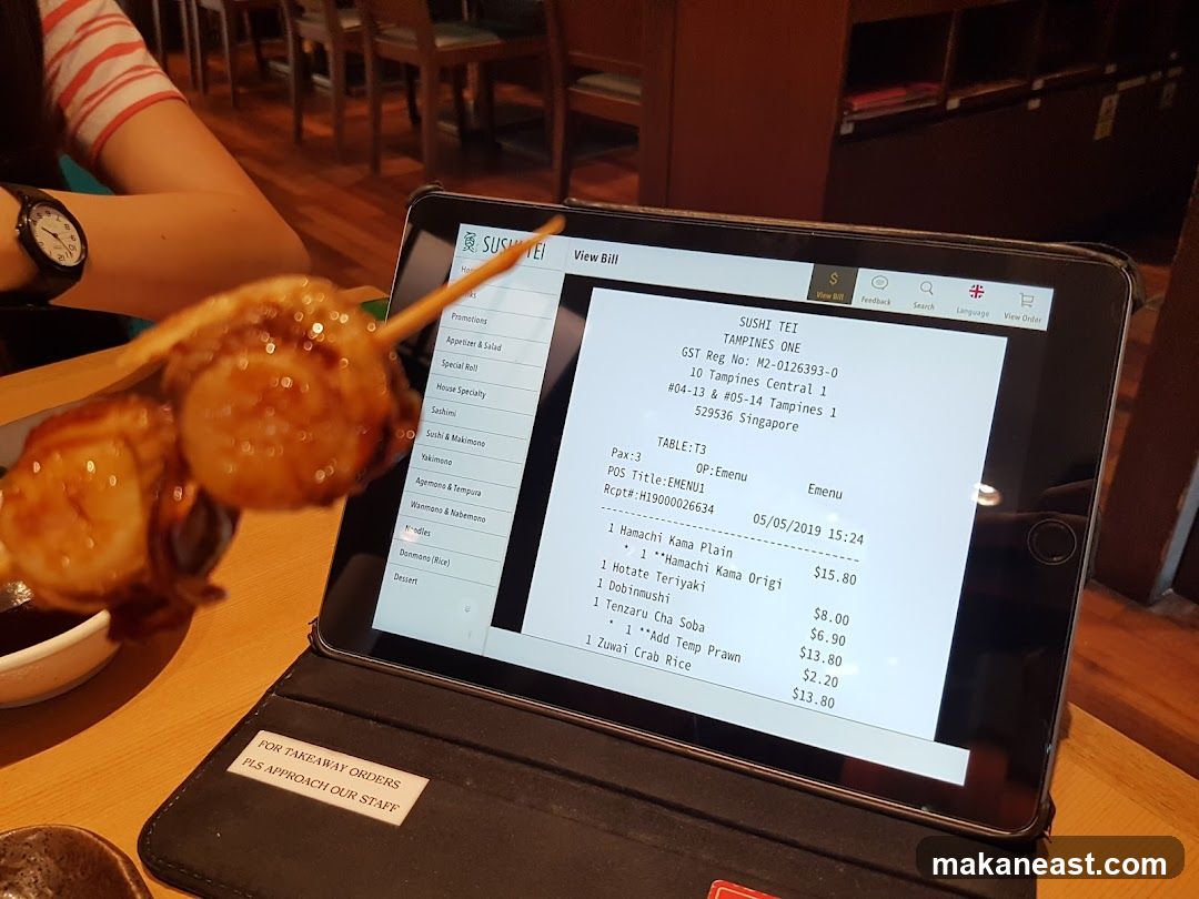 Sushi Tei Bill on Tablet