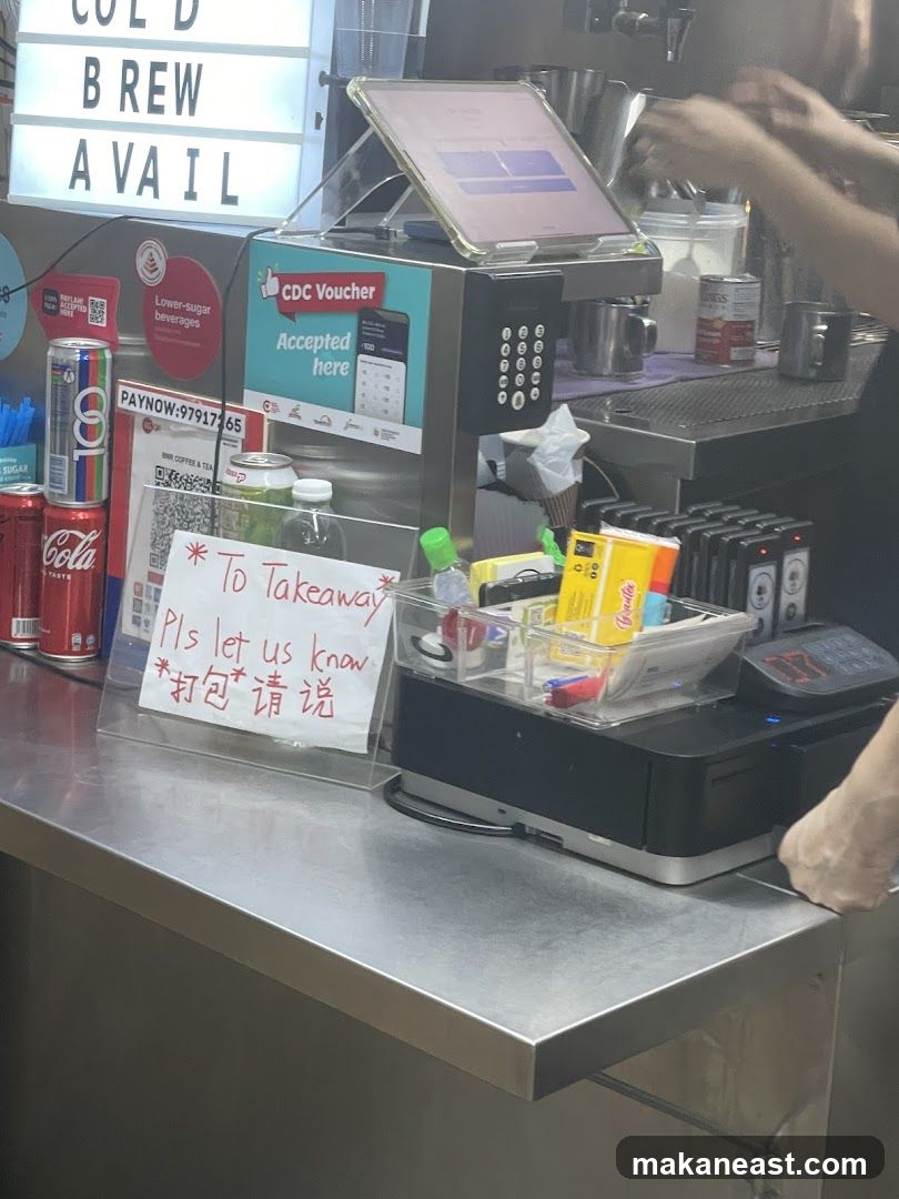 Counter with payment terminal and signage