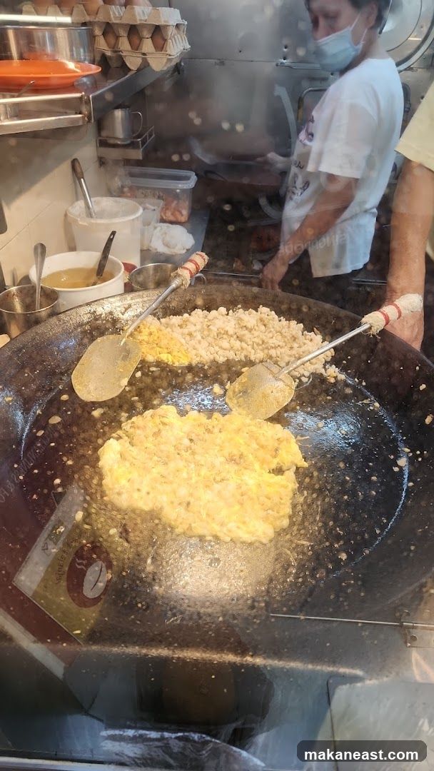 Oyster omelet being cooked