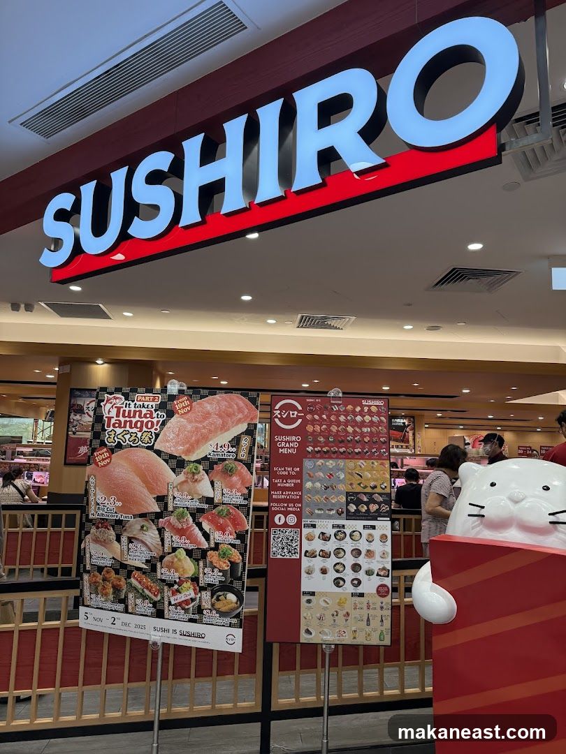 Sushi restaurant signage and menu displays