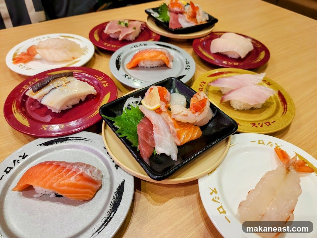 Assortment of Sushi on Plates