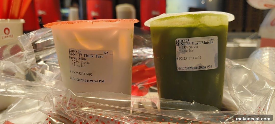 Two drinks with labels