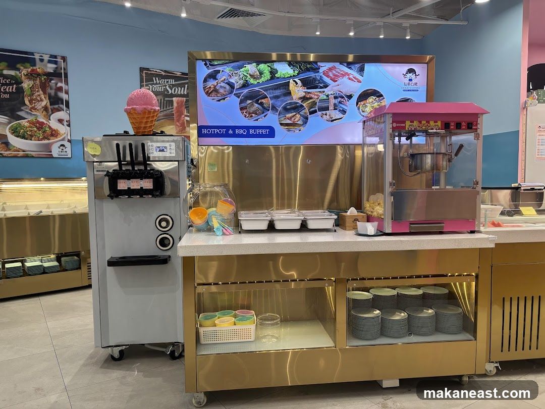 Buffet Station with Ice Cream and Popcorn Machines