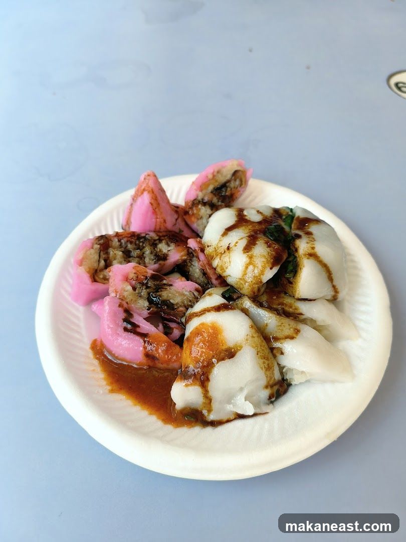 Pink and White Dumplings with Sauce