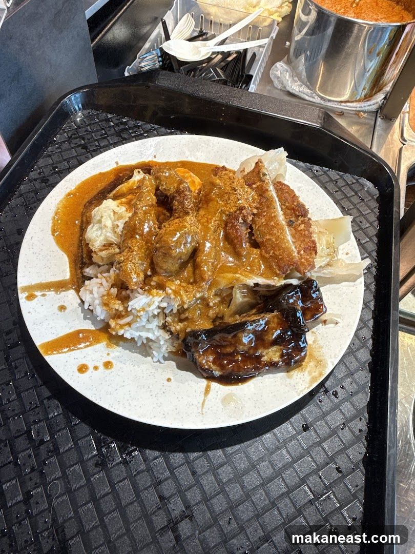 Plate of food with rice and curry