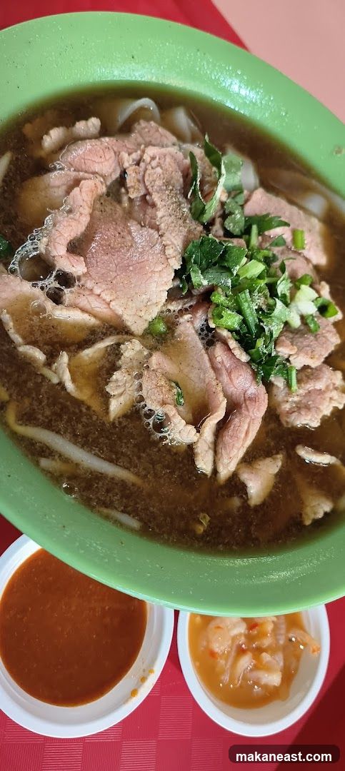 Beef noodle soup with dipping sauces