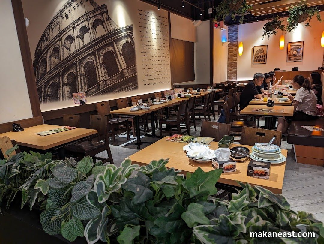 Restaurant Interior with Roman Colosseum Mural