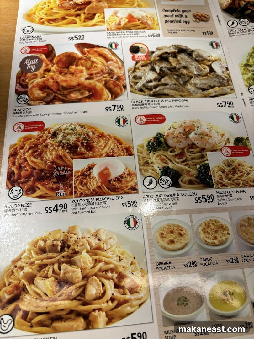 Pasta Menu