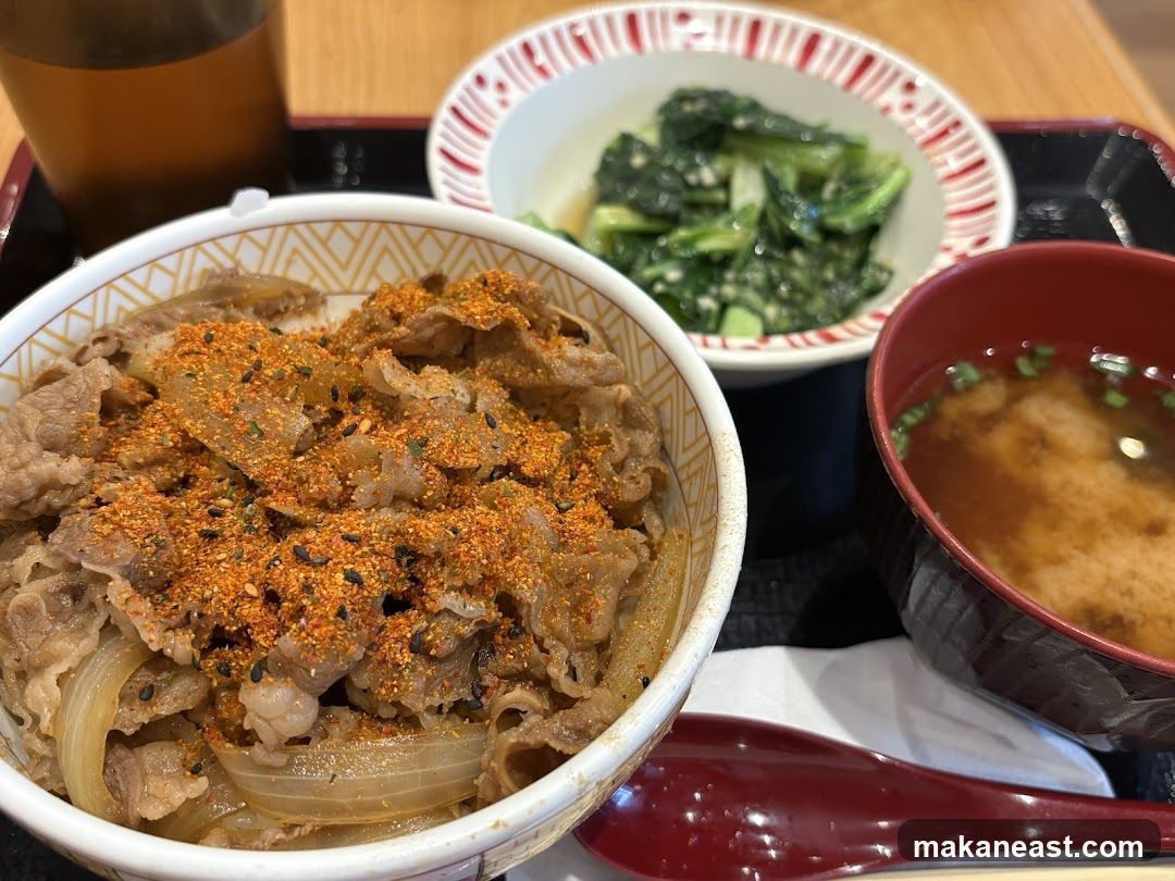 Beef bowl with side dishes