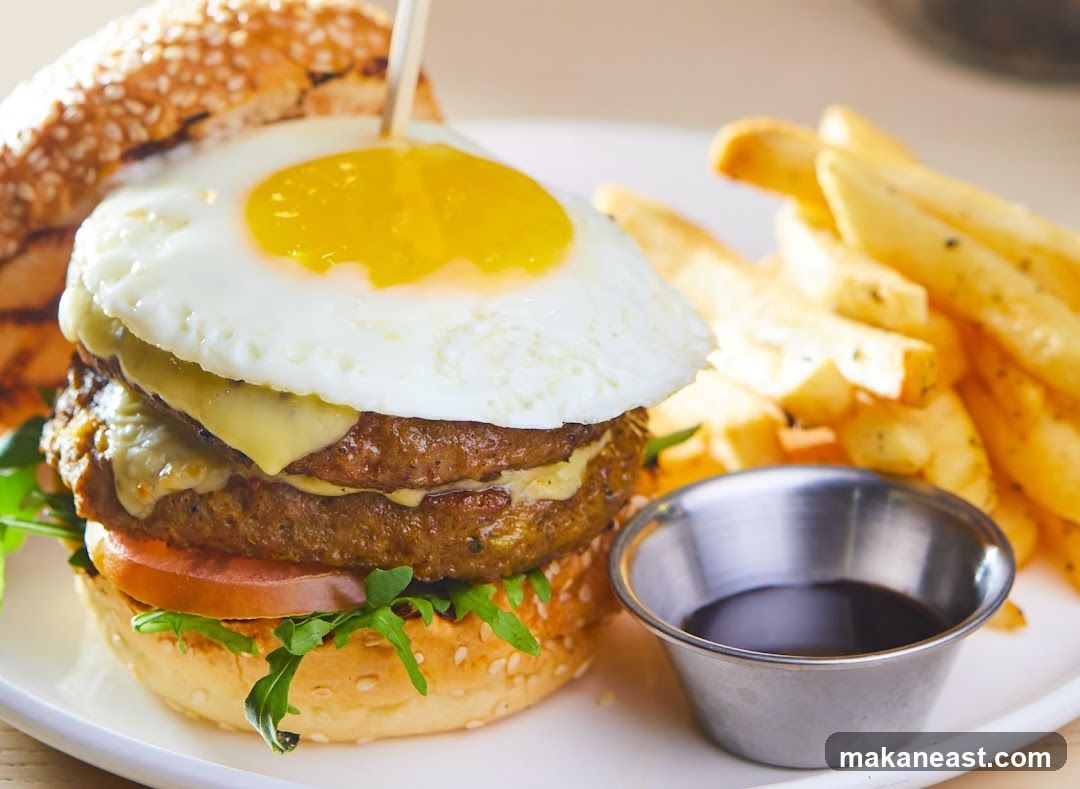 Double Patty Burger with Fried Egg and Fries