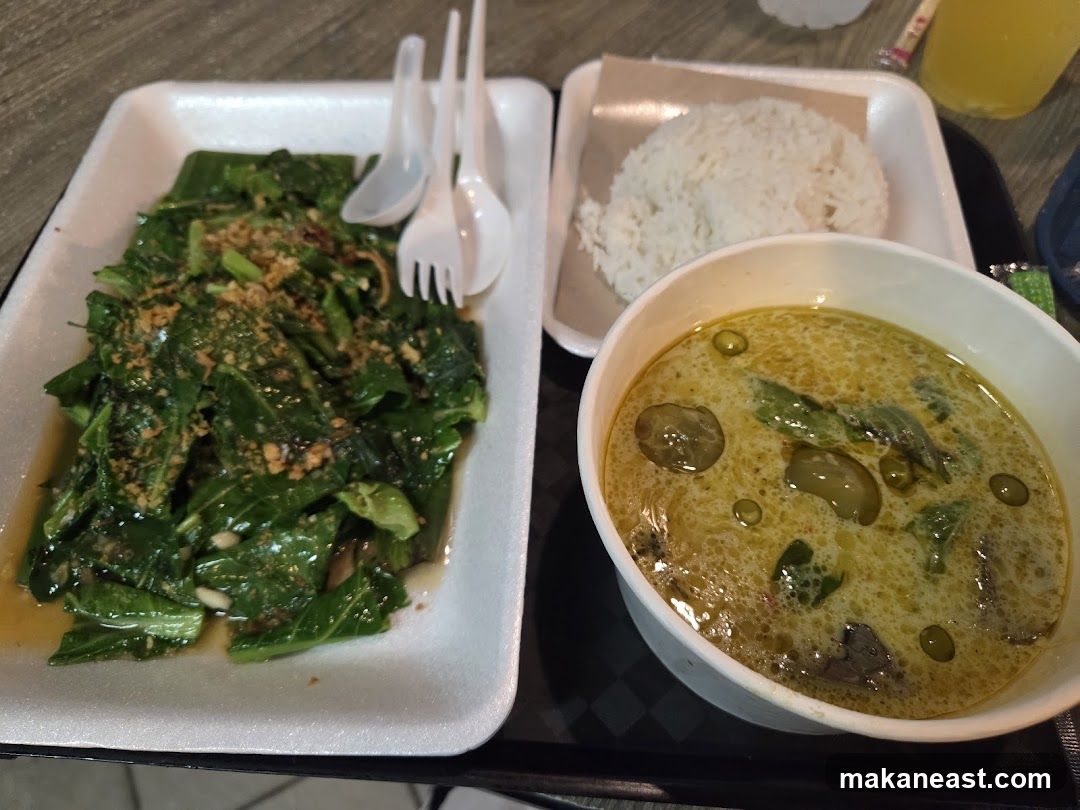Thai Green Curry with Rice and Stir-fried Greens