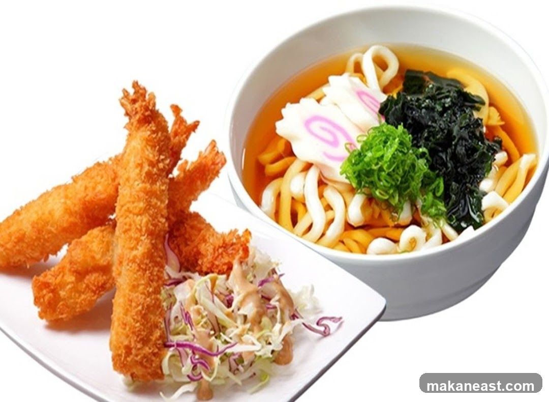 Fried Shrimp and Udon Noodle Soup