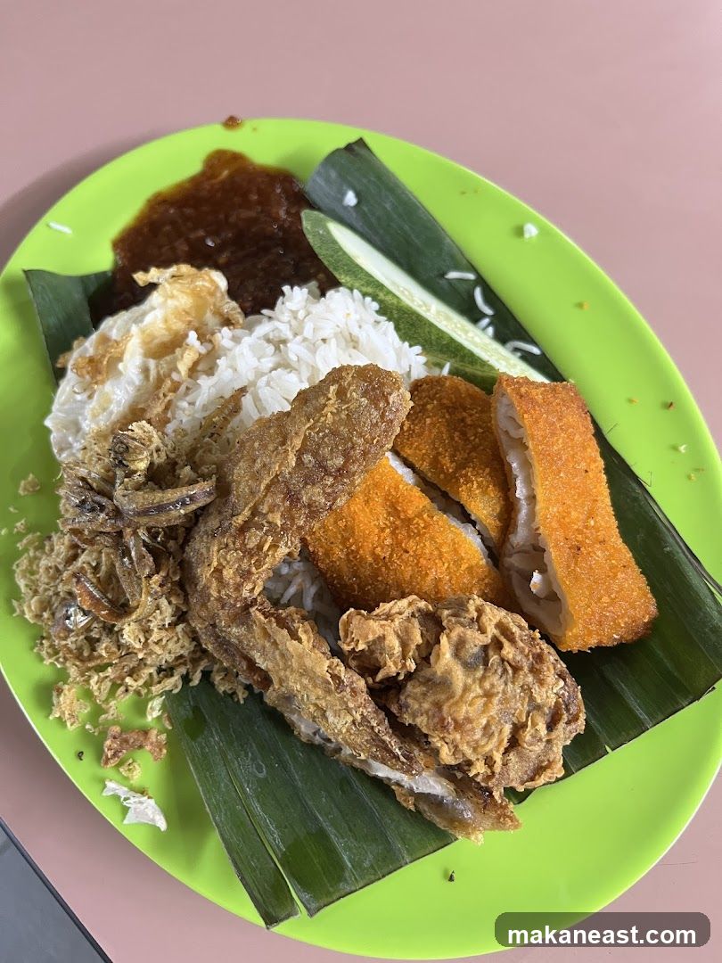 Nasi Lemak with Fried Chicken and Fish