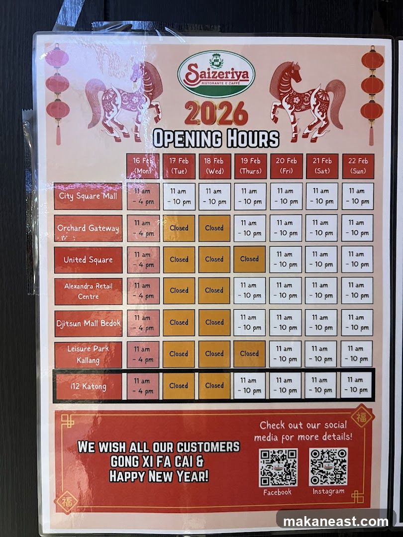 Saizeriya Opening Hours 2026