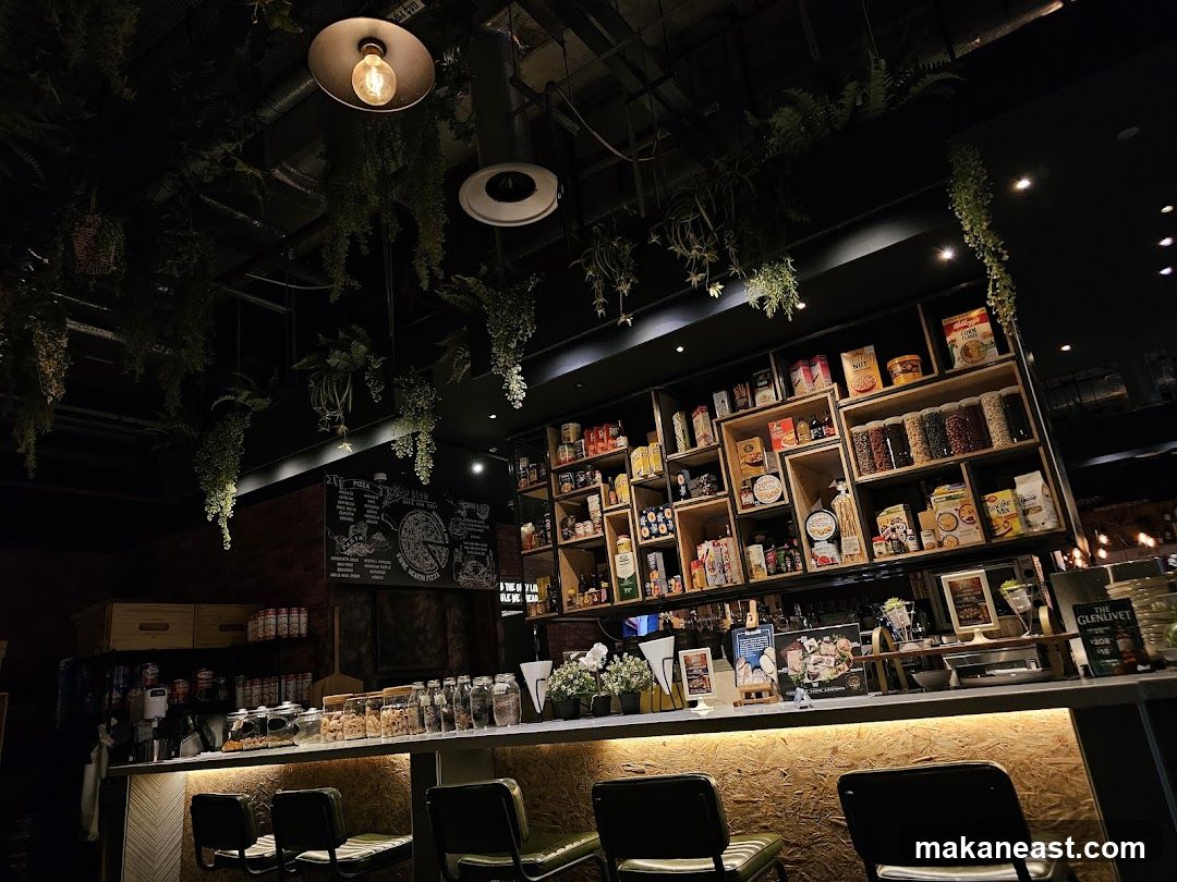 Bar Interior with Shelving and Seating